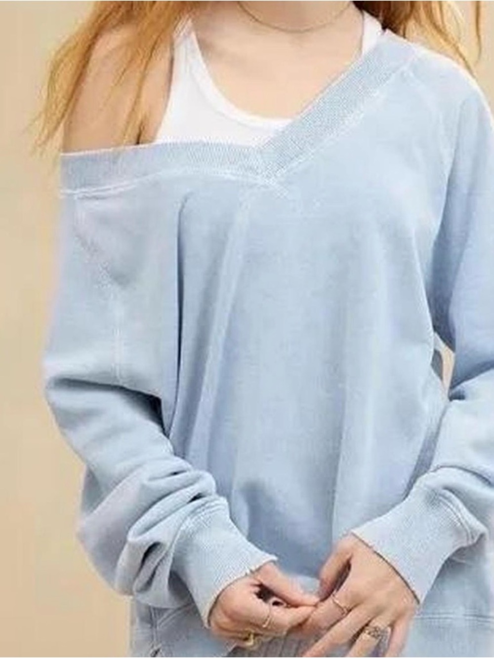 Aerie Women's Blue V-Neck Top Off the Shoulder